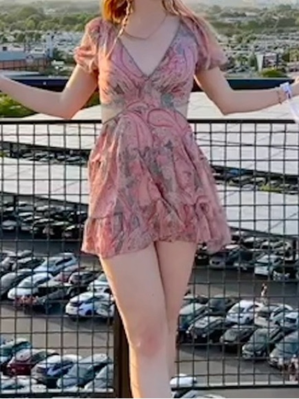 Floral Pink V-Neck Tiered Mini Dress